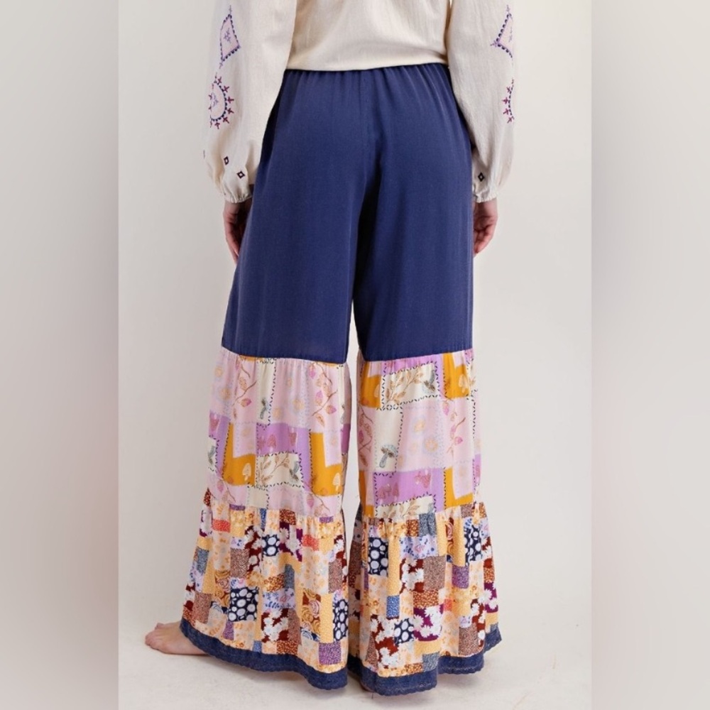 Easel Navy and Multicolor Patchwork Wide-Leg Pants - Picture 3 of 5